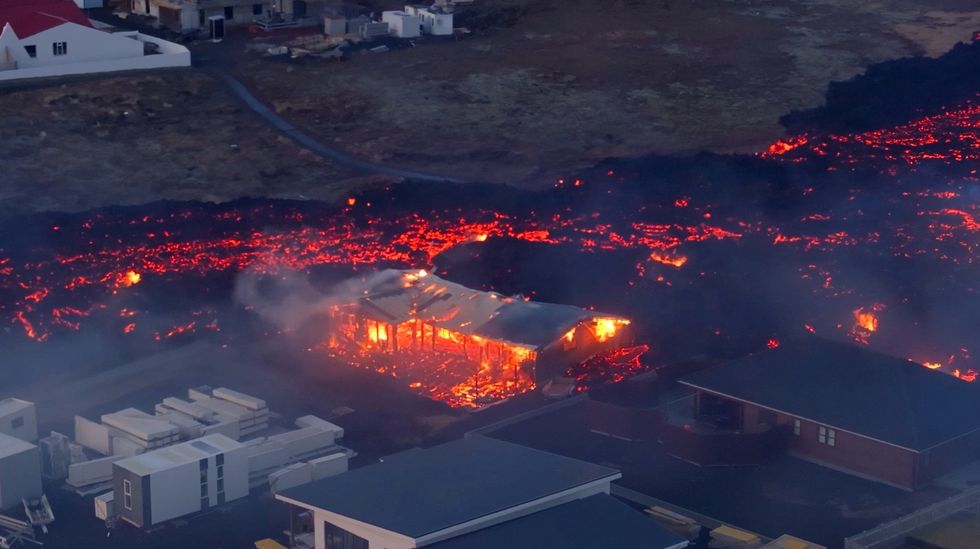 Lava destroying homes in Grindavik, Iceland
