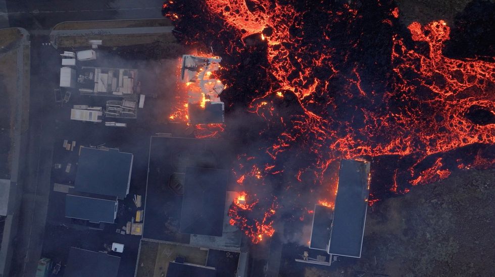 Lava destroying homes in Grindavik, Iceland