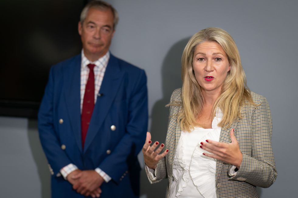 Leader of Reform Nigel Farage and former Conservative Member of the Senedd, Laura Anne Jones attend the Royal Welsh Agricultural Show
