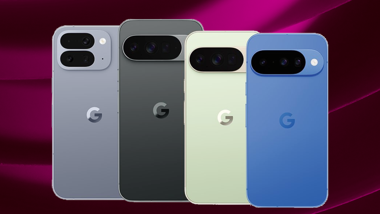 leaked image of the Google Pixel smartphones on a colourful background