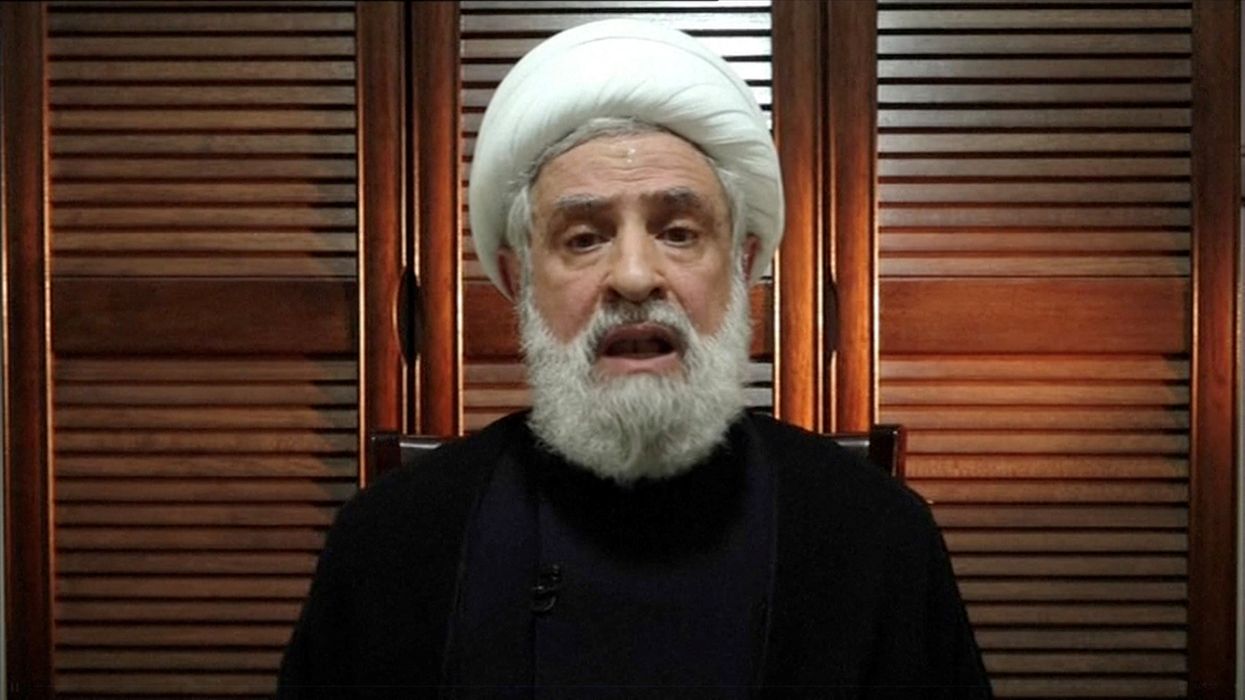 Lebanon's Hezbollah deputy leader Sheikh Naim Qassem delivers an address