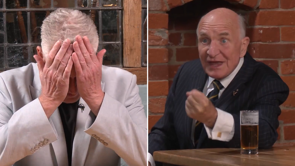 Lee Anderson holds his head in his hands while Stephen Pound passionately makes his point