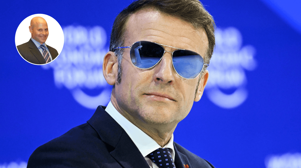 Lee Cohen (left), Emmanuel Macron (right)