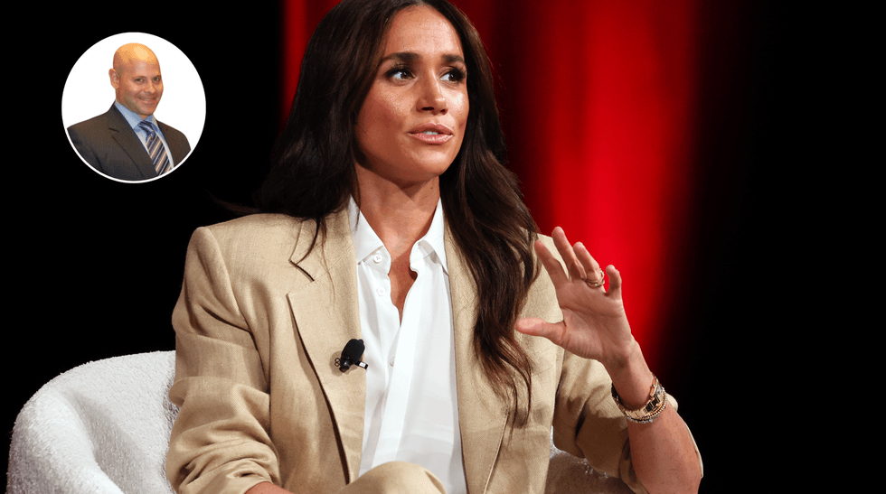 Lee Cohen (left), Meghan Markle (right)