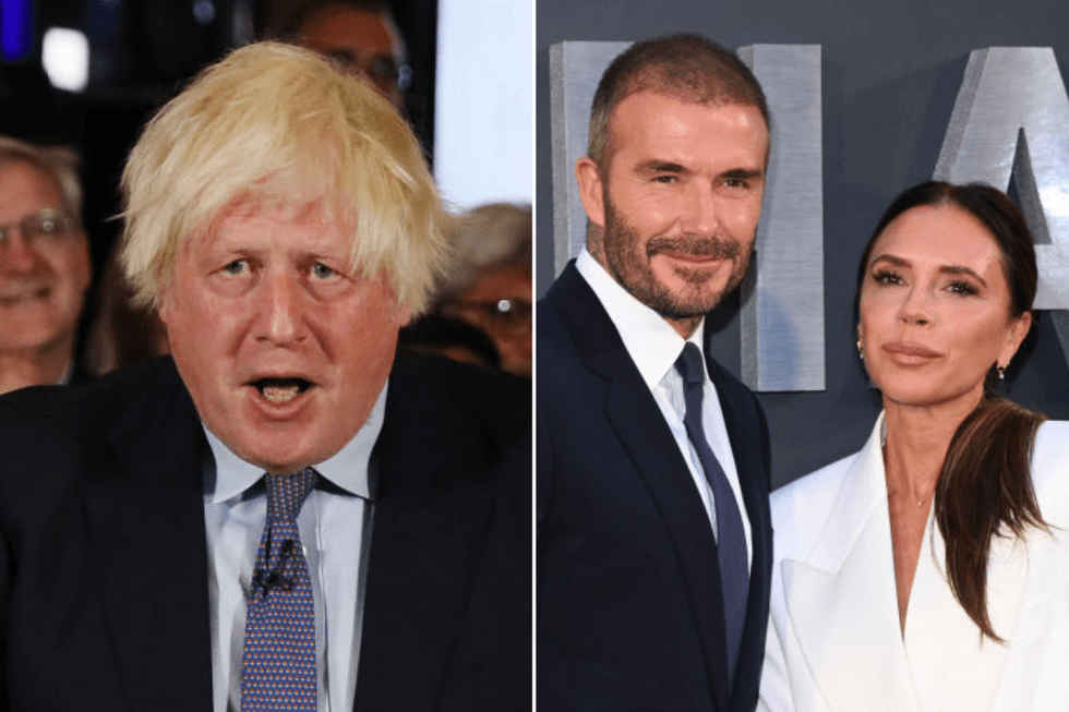 Left: Boris Johnson Right: David and Victoria Beckham