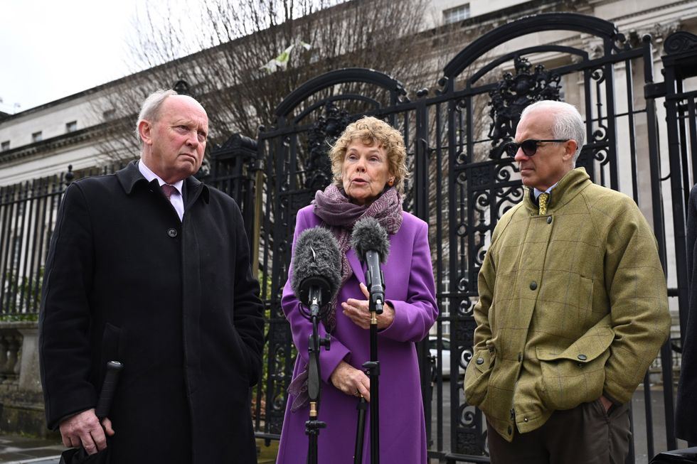 (Left-right) Jim Allister, Kate Hoey and Ben Habib speak to the media outside the High Court in Belfast, as appeals to a ruling against legal challenges to the lawfulness of Brexit's Northern Ireland Protocol have been dismissed.