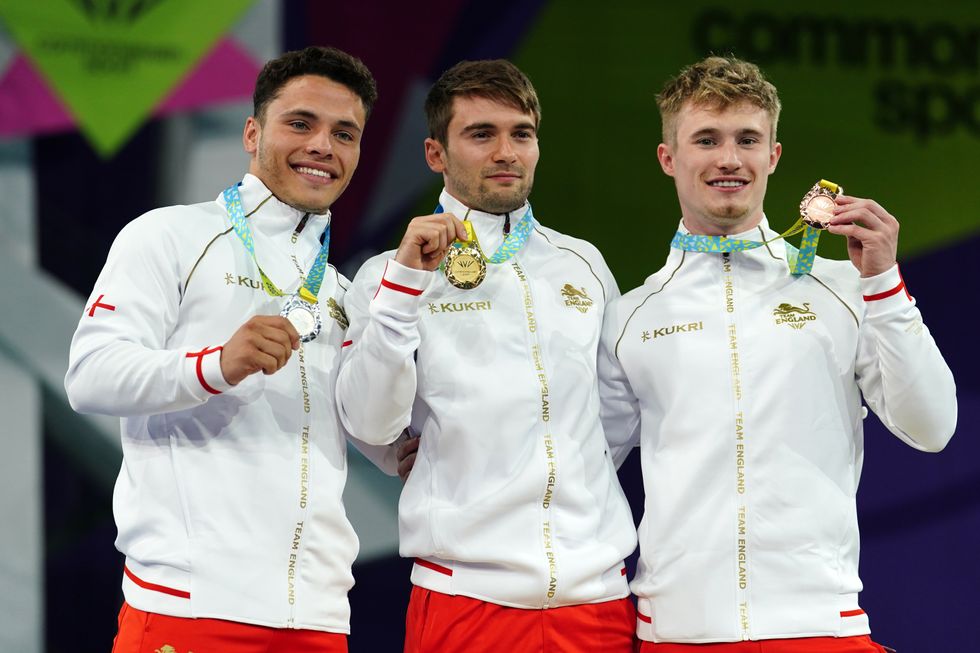 (Left to right) England's Jordan Houlden, Daniel Goodfellow and Jack Laugher on the podium during the medal ceremony for Men's 3m Springboard Final at Sandwell Aquatics Centre on day nine of the 2022 Commonwealth Games in Birmingham.