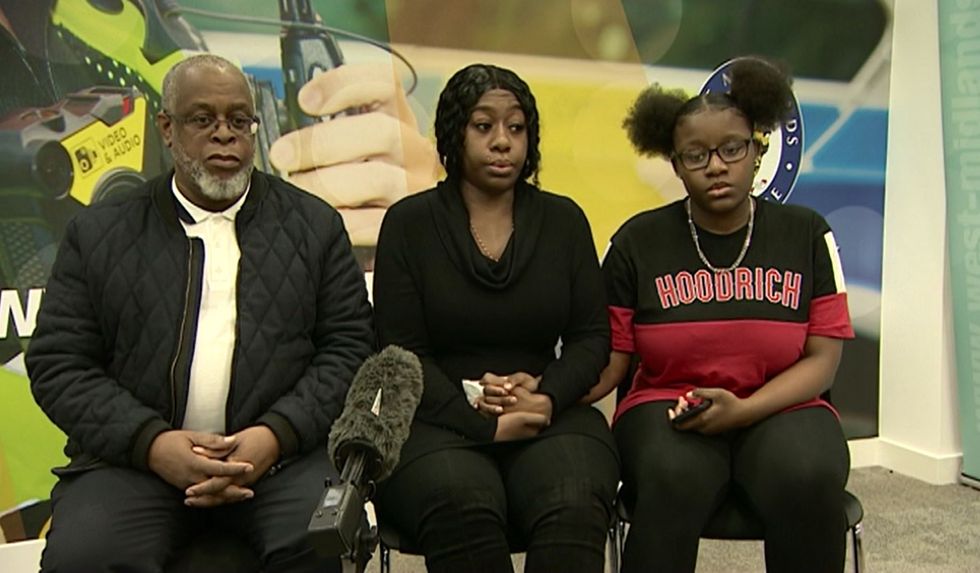 (left to right) Family friend Pastor Neville Popo, mother Sharmaine Lincoln and twin sister Kiarah of 15-year-old Keon Lincoln who was murdered in a daylight street attack during a pooled media interview to appeal for witnesses to help catch his killers.