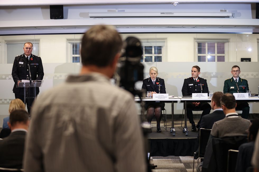 (left to right) GMP Chief Constable Stephen Watson, BTP Chief Constable Lucy D'Orsi, GMFRS Chief Fire Officer Dave Russell and NWAS Chief Executive Daren Mochrie during a press conference in Manchester following the publication of the Manchester Arena Inquiry volume two report on emergency services response, which examines whether any inadequacies in the services' response contributed to individual deaths.