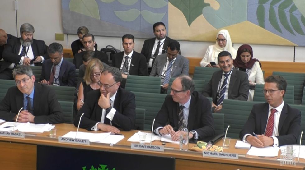 (left to right) Jonathan Haskel, External Member, Monetary Policy Committee, Andrew Bailey, Governor Bank of England, Sir Dave Ramsden, Deputy Governor, Markets and Banking, Bank of England and Michael Saunders, External Member, Monetary Policy Committee.