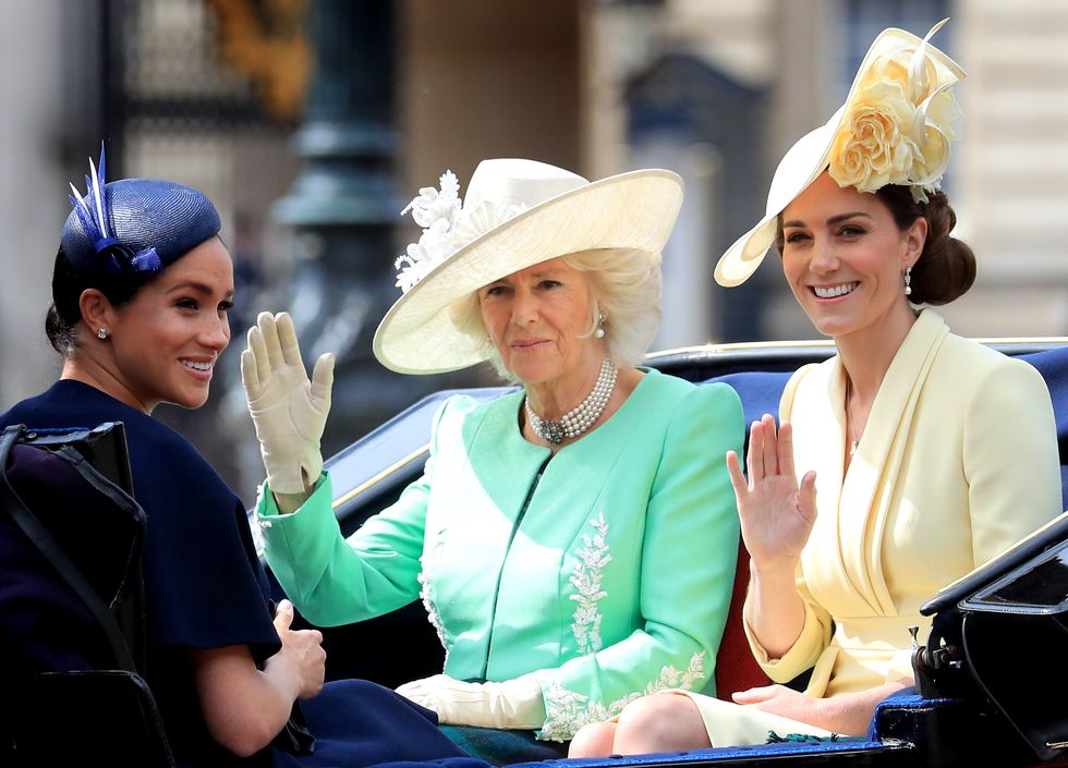 (Left to right) The Duchess of Sussex, Duchess of Cornwall and the Duchess of Cambridge make their way along The Mall to Horse Guards Parade, in London, ahead of the Trooping the Colour ceremony, as Queen Elizabeth II celebrates her official birthday.