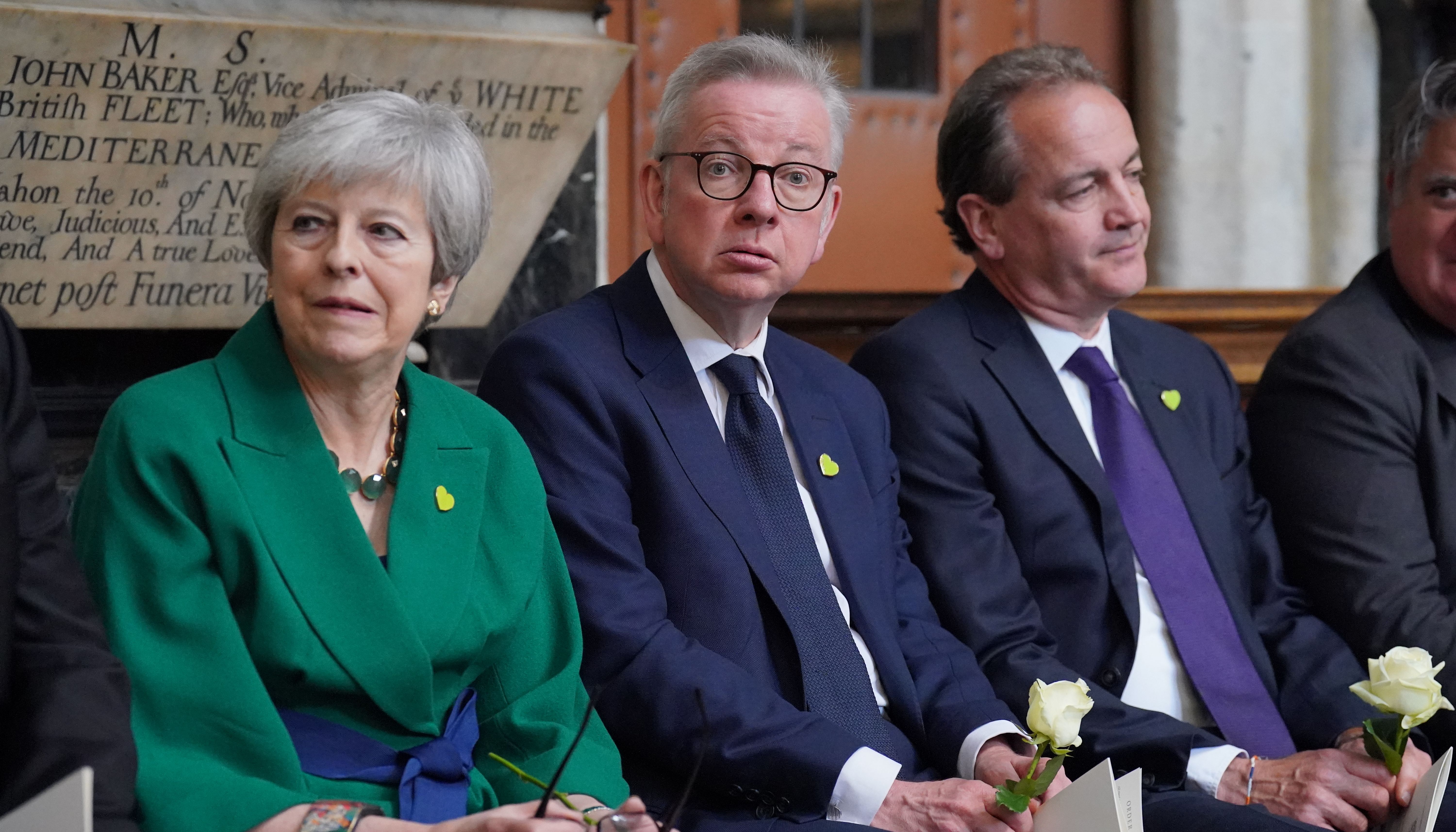 (left to right) Theresa May, Levelling Up Secretary Michael Gove and Nick Hurd before the Grenfell fire memorial service at Westminster Abbey in London, in remembrance of those who died in the Grenfell Tower fire on June 14 2018. Picture date: Tuesday June 14, 2022.