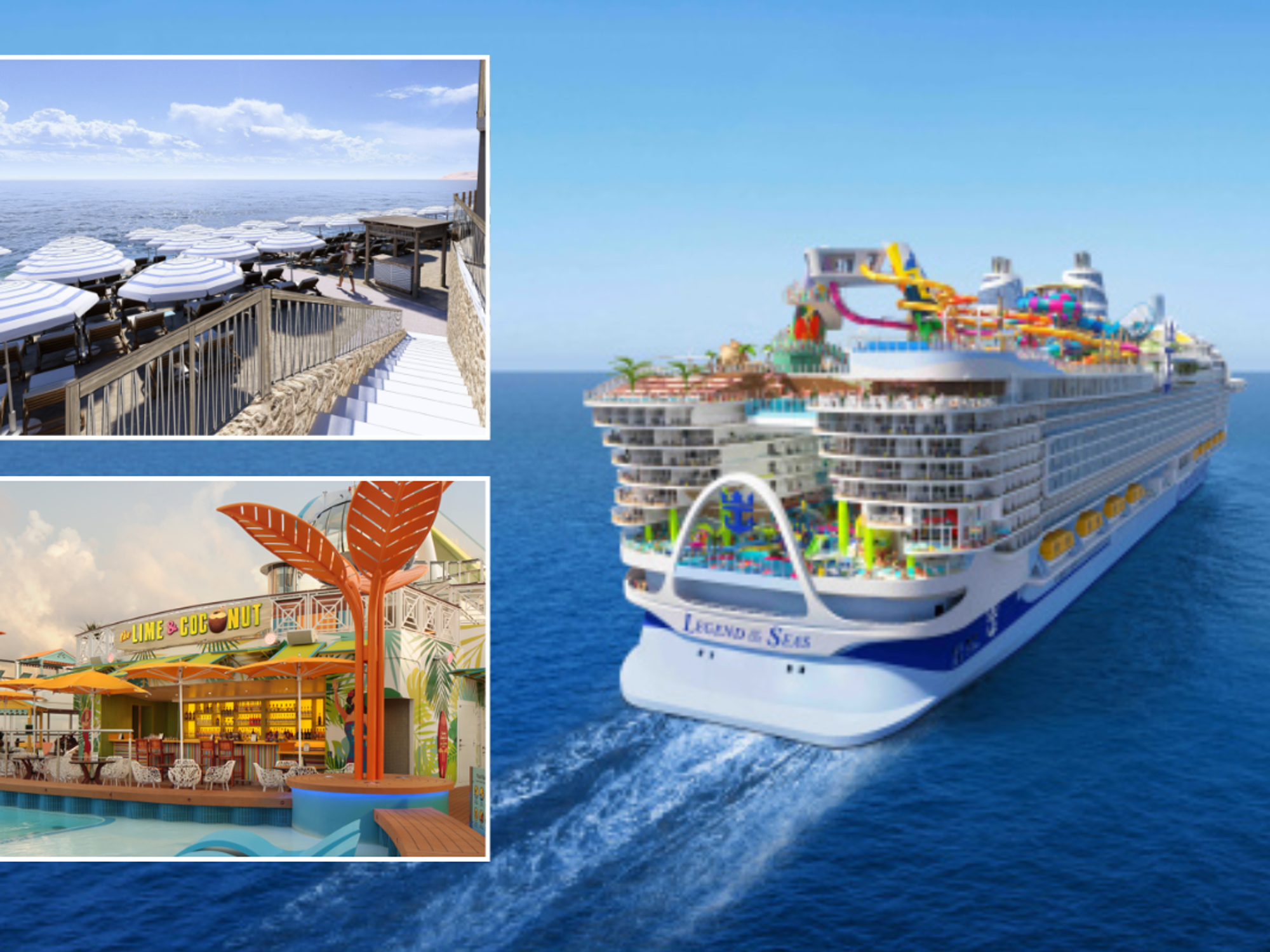 Legend of the Seas / The Lime & Coconut Royal Caribbean ship /  brand-new Royal Beach Club Santorini