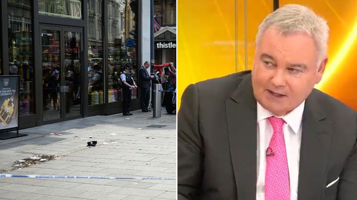 Leicester Square crime scene and Eamonn Holmes