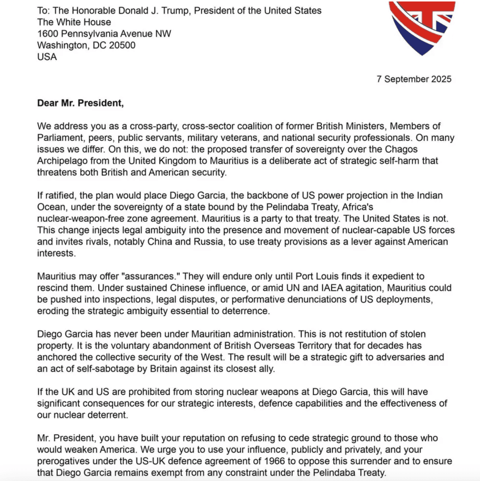 Letter handed to Donald Trump's team