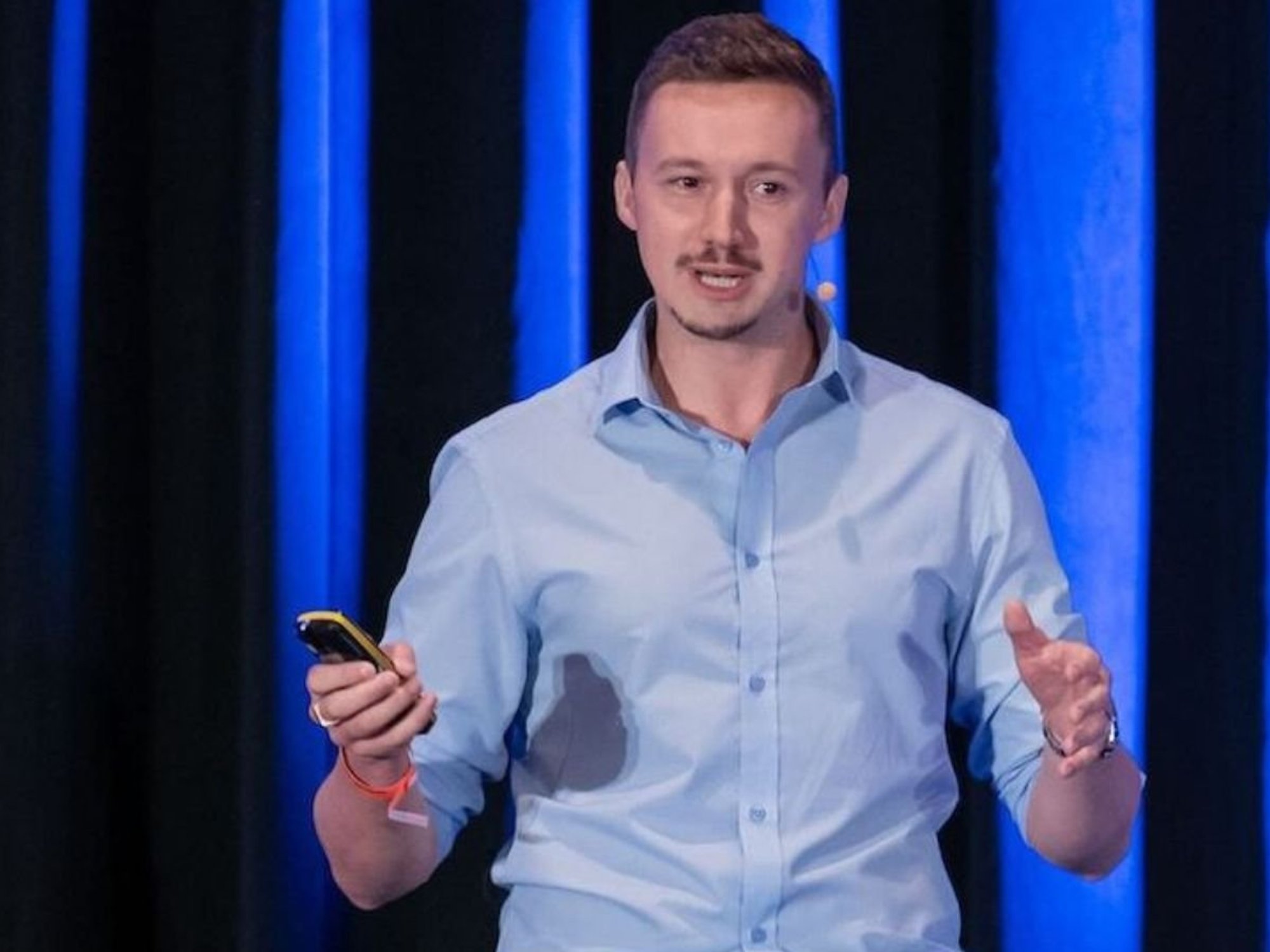 Lewis Crompton at speaking event