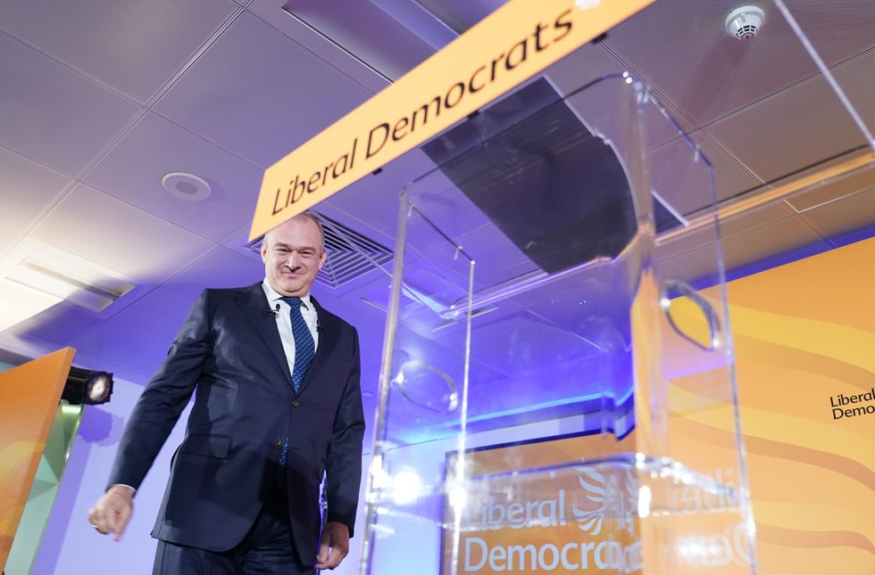 Liberal Democrat leader Sir Ed Davey arriving to give his keynote address at One Canada Square in east London, to his his party's annual Lib Dem conference which is being held virtually this year. Picture date: Sunday September 19, 2021.