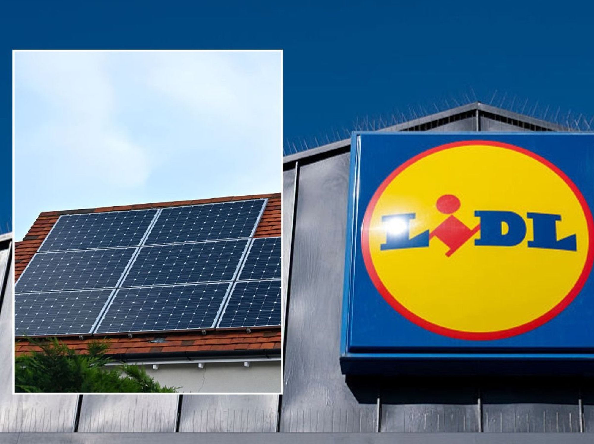 Lidl supermarket and solar panels on top of house
