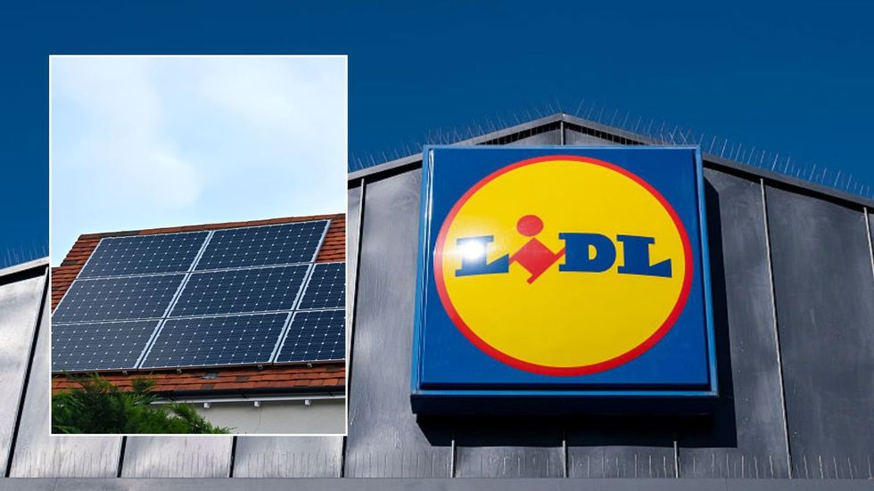 Lidl supermarket and solar panels on top of house