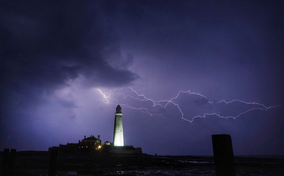 Lightning strike near St Mary's Lighthouse in Whitley Bay.