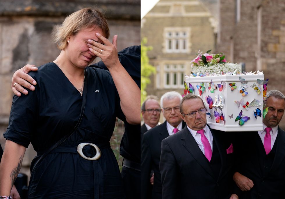 Lilia Valutyte’s white coffin, decorated with colourful butterflies, was taken to St Botolph’s Church in Boston