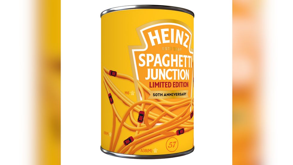 Limited edition tin of Heinz Spaghetti Junction pasta created to celebrate the 50th anniversary of Birmingham's Spaghetti Junction.
