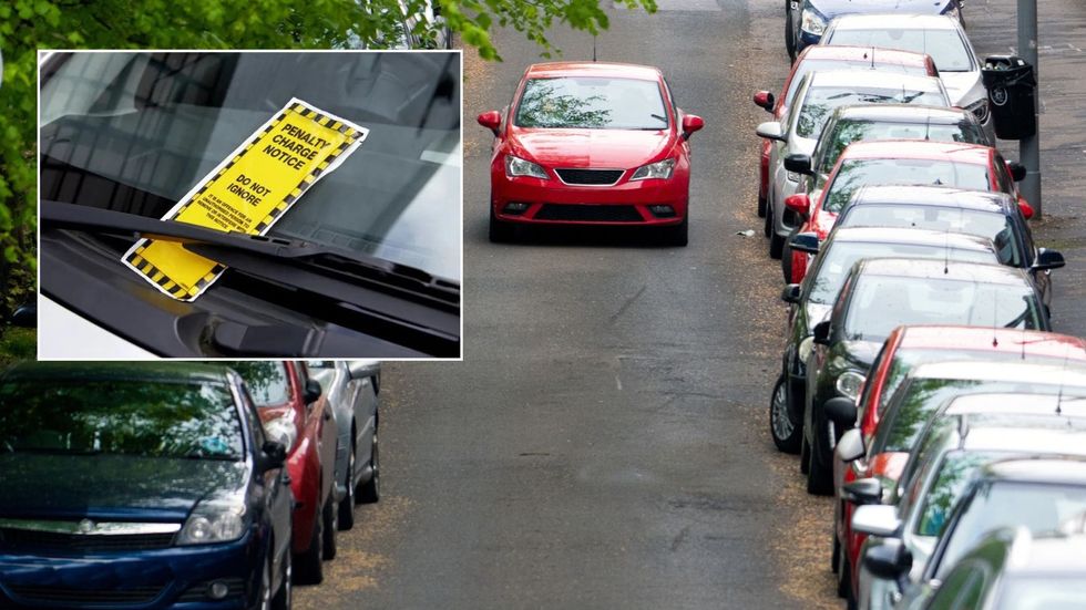 Line of cars parked
