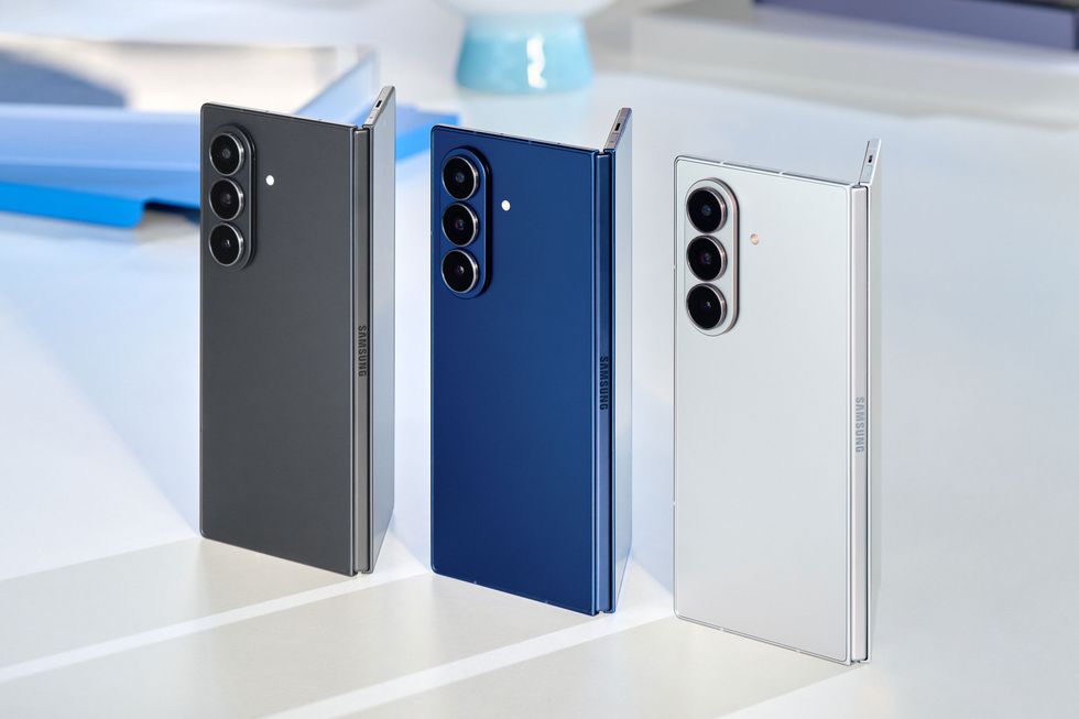 lineup of Galaxy Z Fold 7 foldable phones in Blue Shadow, Silver Shadow, and Jetblack