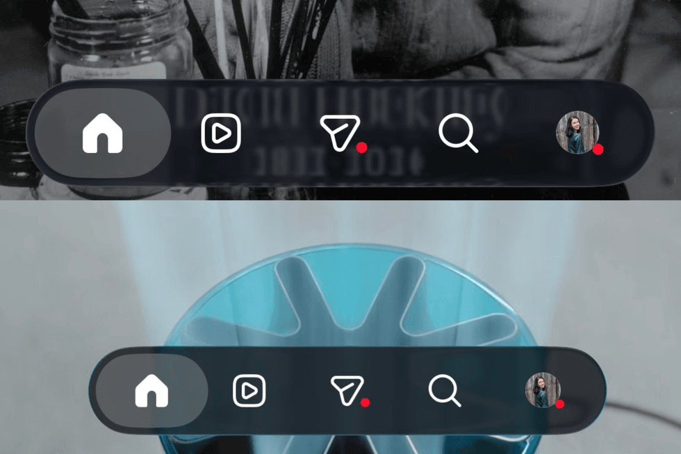 Liquid glass navigation bar on Instagram