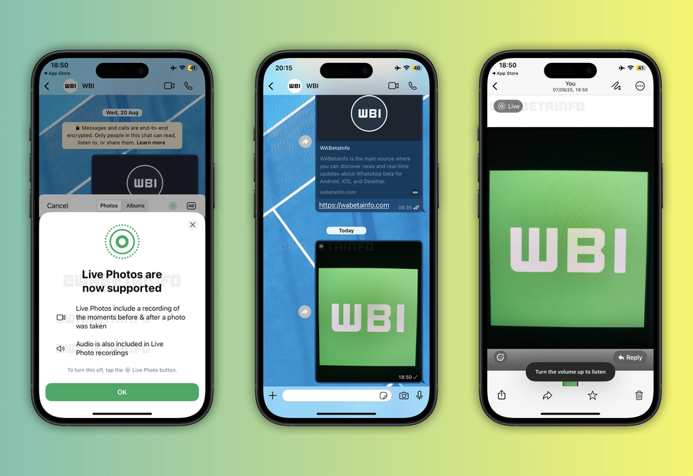 Live photos in testing mode on WhatsApp application