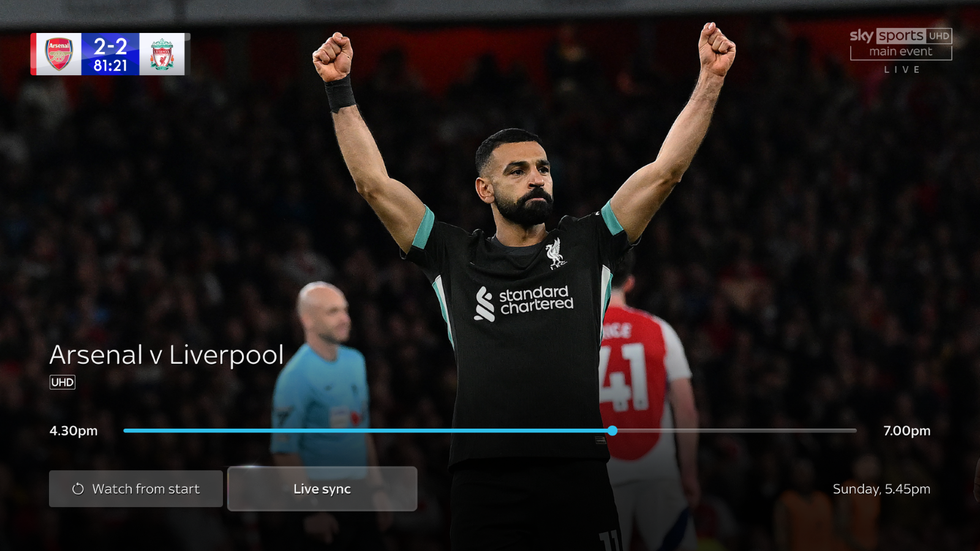 Live Sync button on Sky Sports Main Event timeline to stream