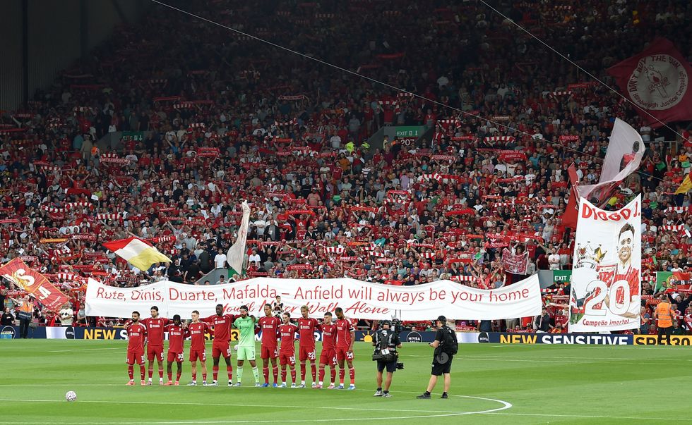 Liverpool fans paid tribute to Diogo Jota ahead of the first Premier League match of the new season
