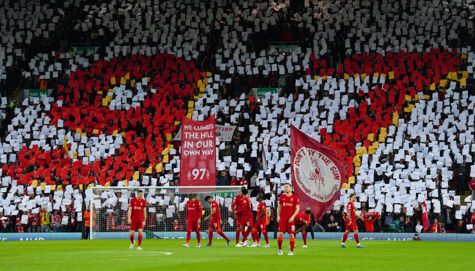 Liverpool fans pay tribute to the Hillsborough victims