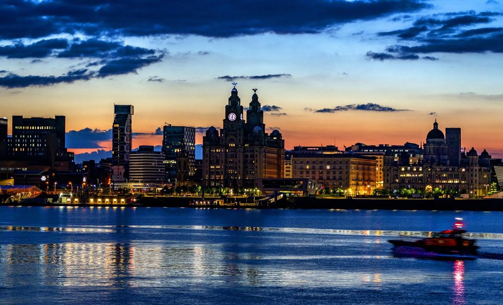 Liverpool waterfront across the River Mersey.