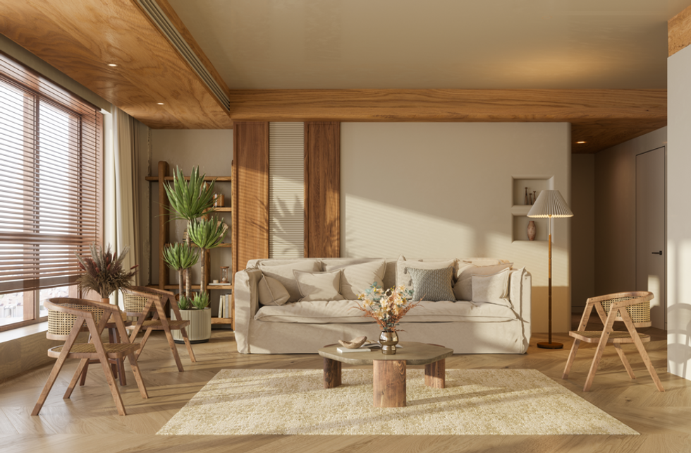 Living room in Japandi style