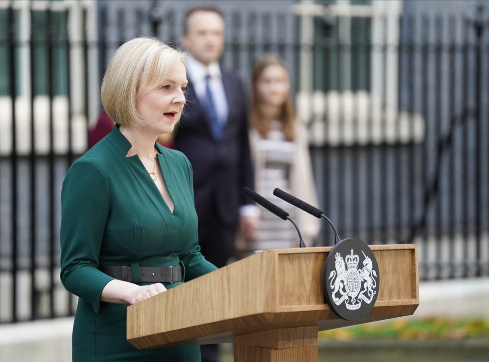 Liz Truss making a speech outside 10 Downing Street, London