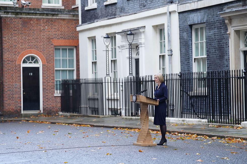 Liz Truss making a statement outside 10 Downing Street, London, where she announced her resignation as Prime Minister. Picture date: Thursday October 20, 2022.