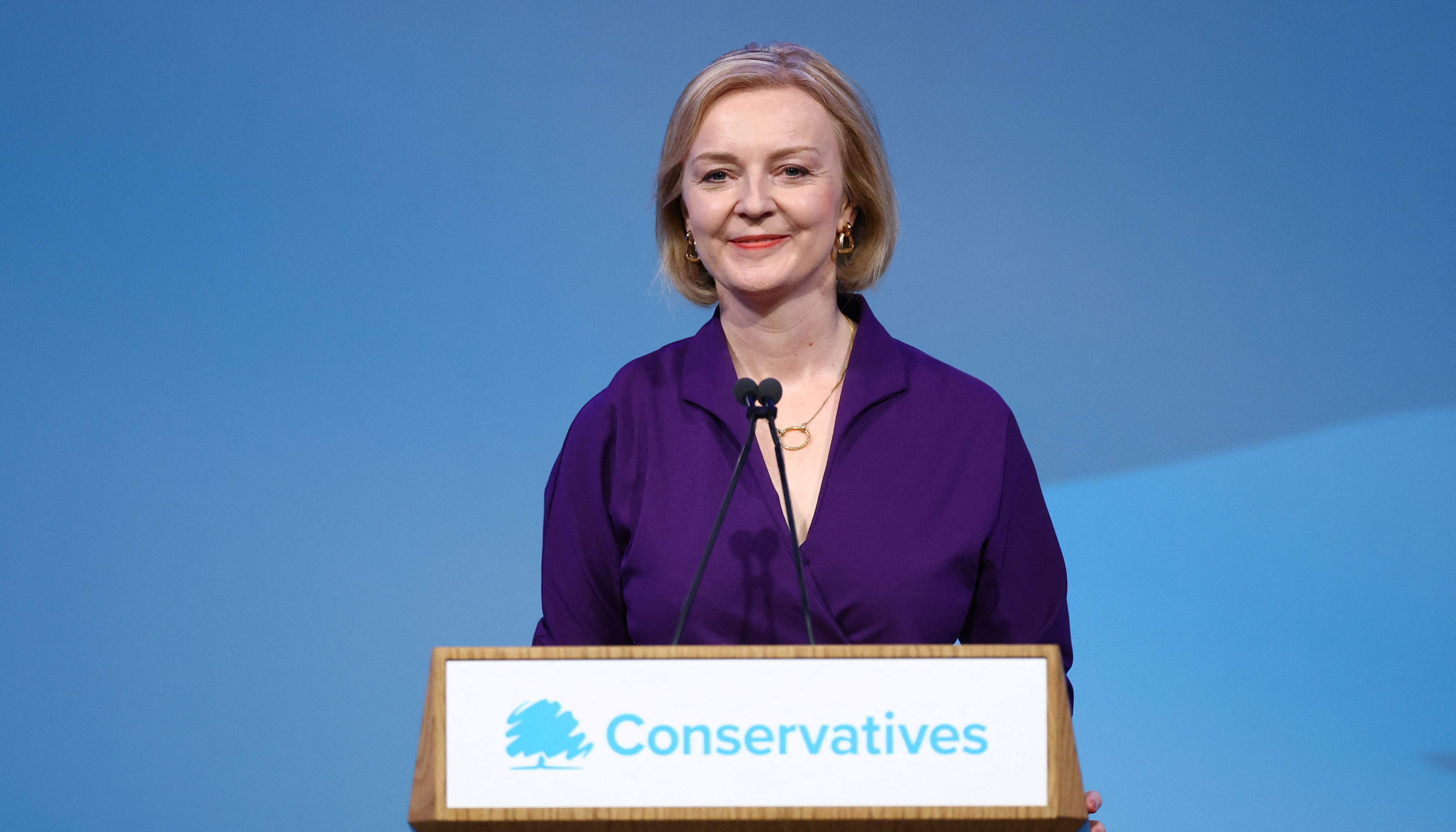 Liz Truss speaks after being announced as Britain's next Prime Minister at The Queen Elizabeth II Centre in London, Britain September 5, 2022. REUTERS/Hannah McKay