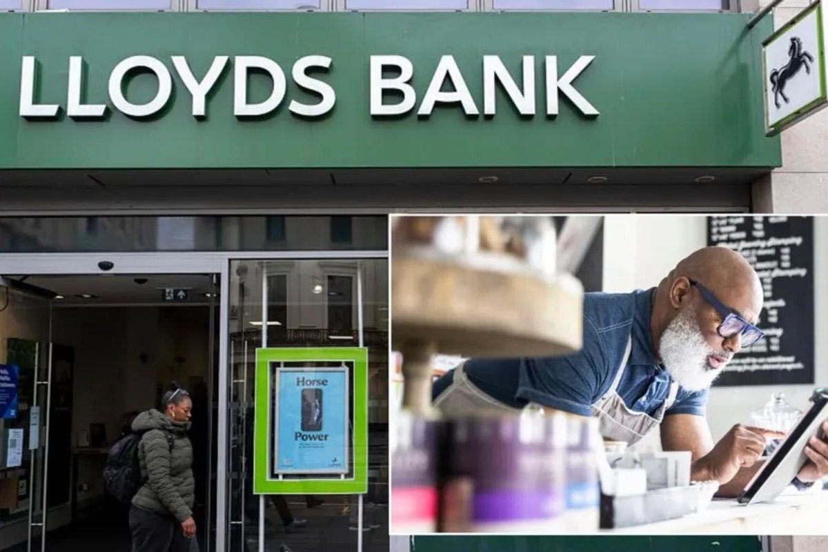 Lloyds Bank and man on device