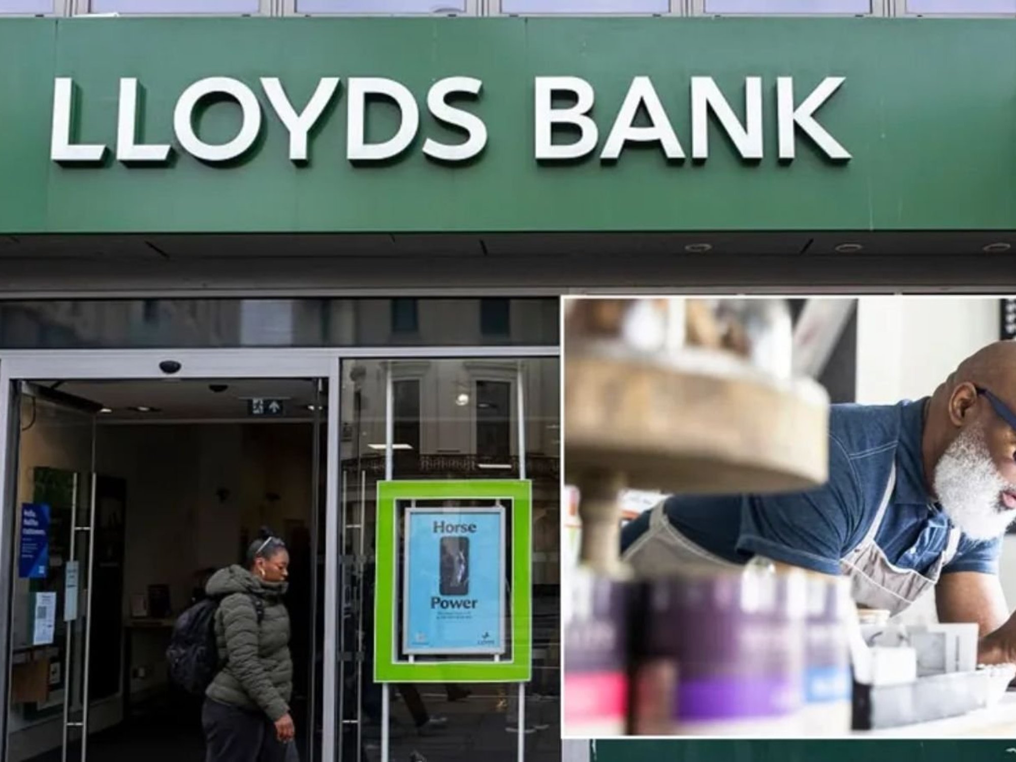 Lloyds Bank and man on device