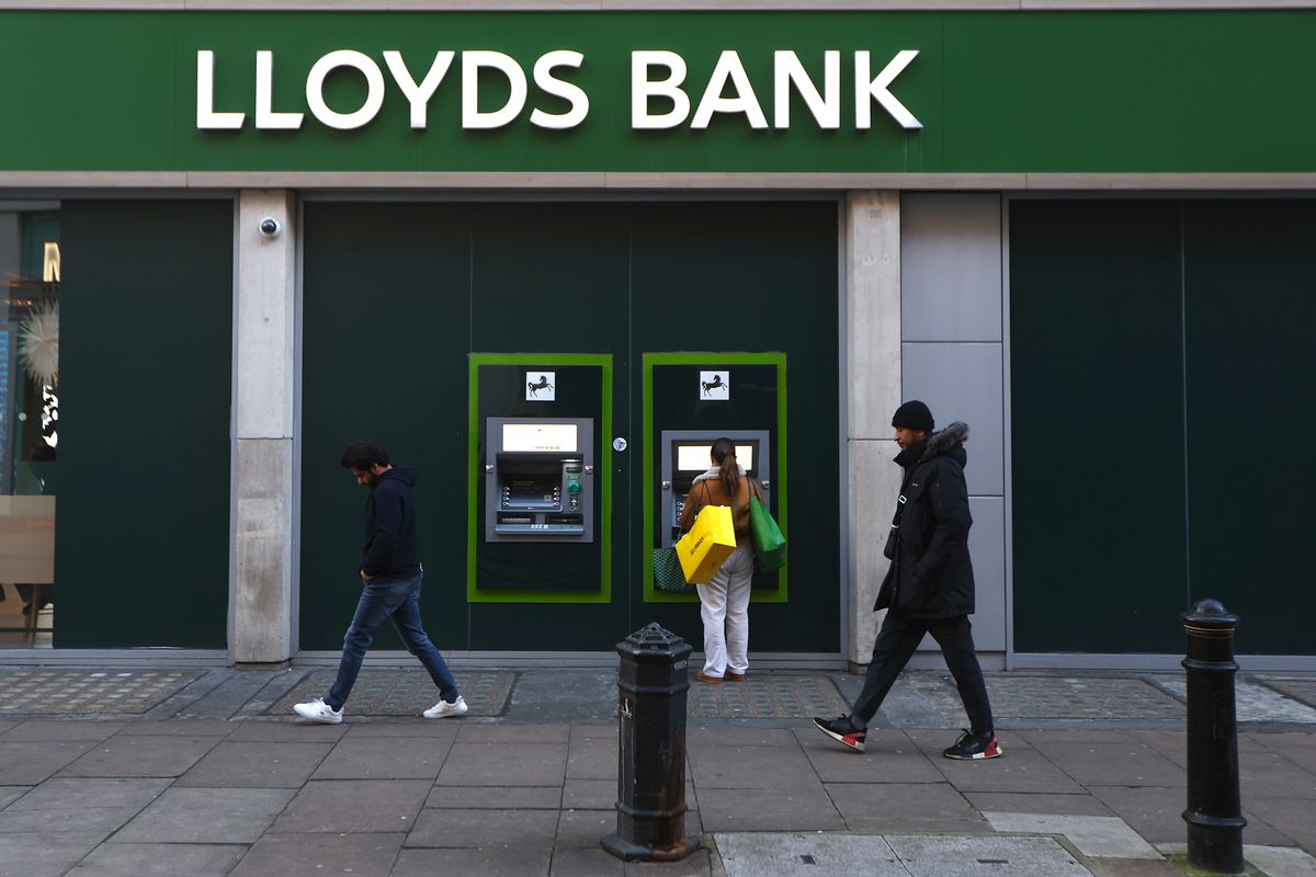 Lloyds Bank logo outside bank branch