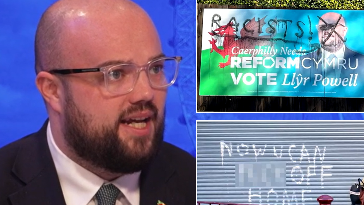 Llyr Powell speaks to Martin Daubney about abuse suffered during campaign; pictures of vandalised campaign literature and signage