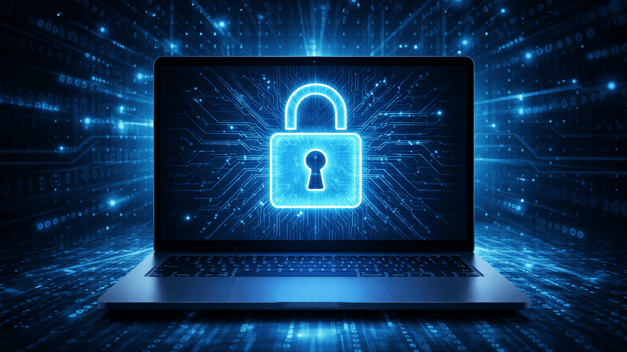 Lock displayed on laptop with digital background