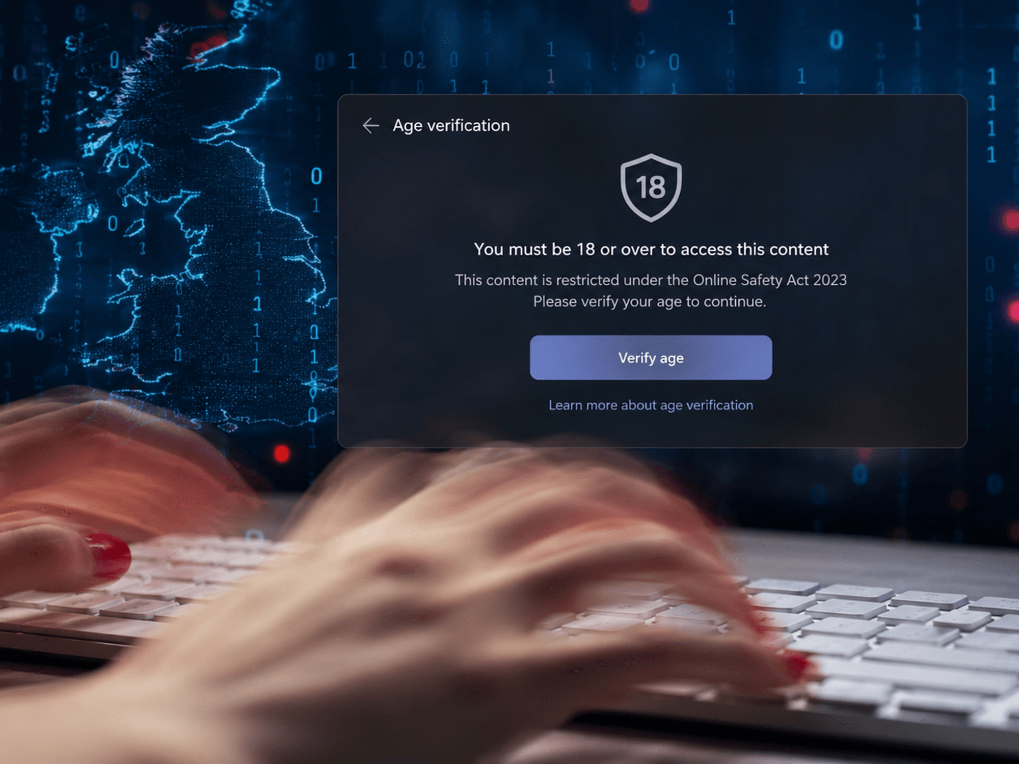 login verification in front of hands typing on keyboard