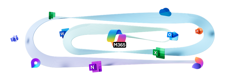 logos for all microsoft 365 apps pictured swirling around the main logo in the centre