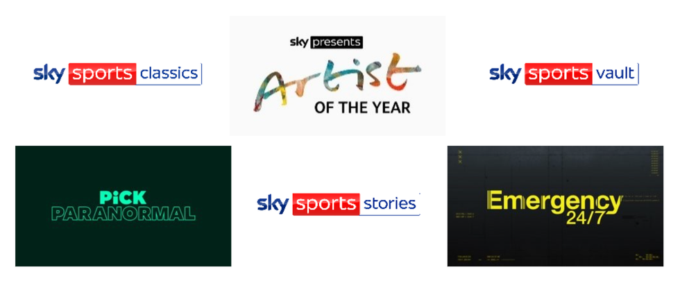 logos for the six new FAST channels coming to sky