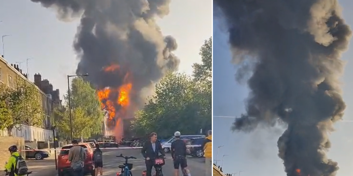 NextImg:Huge fire engulfs electrical substation as smoke billows from raging inferno