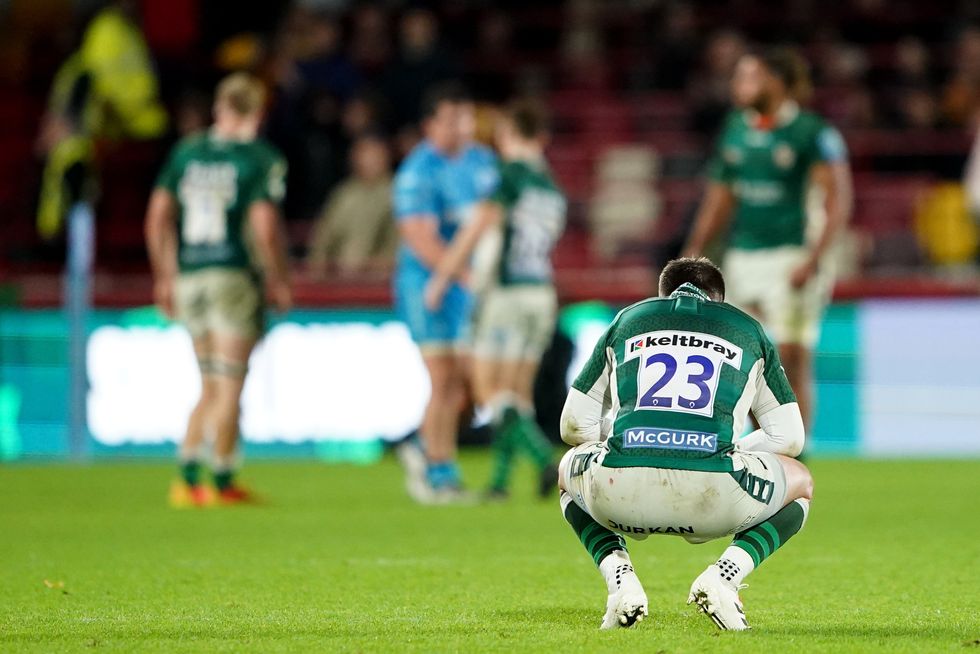 London Irish player crouches down