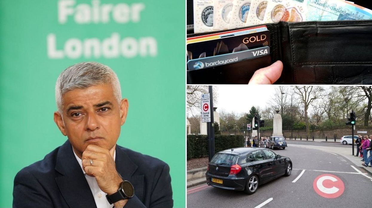 London Mayor Sadiq Khan, a wallet of cash and a Congestion Charge road