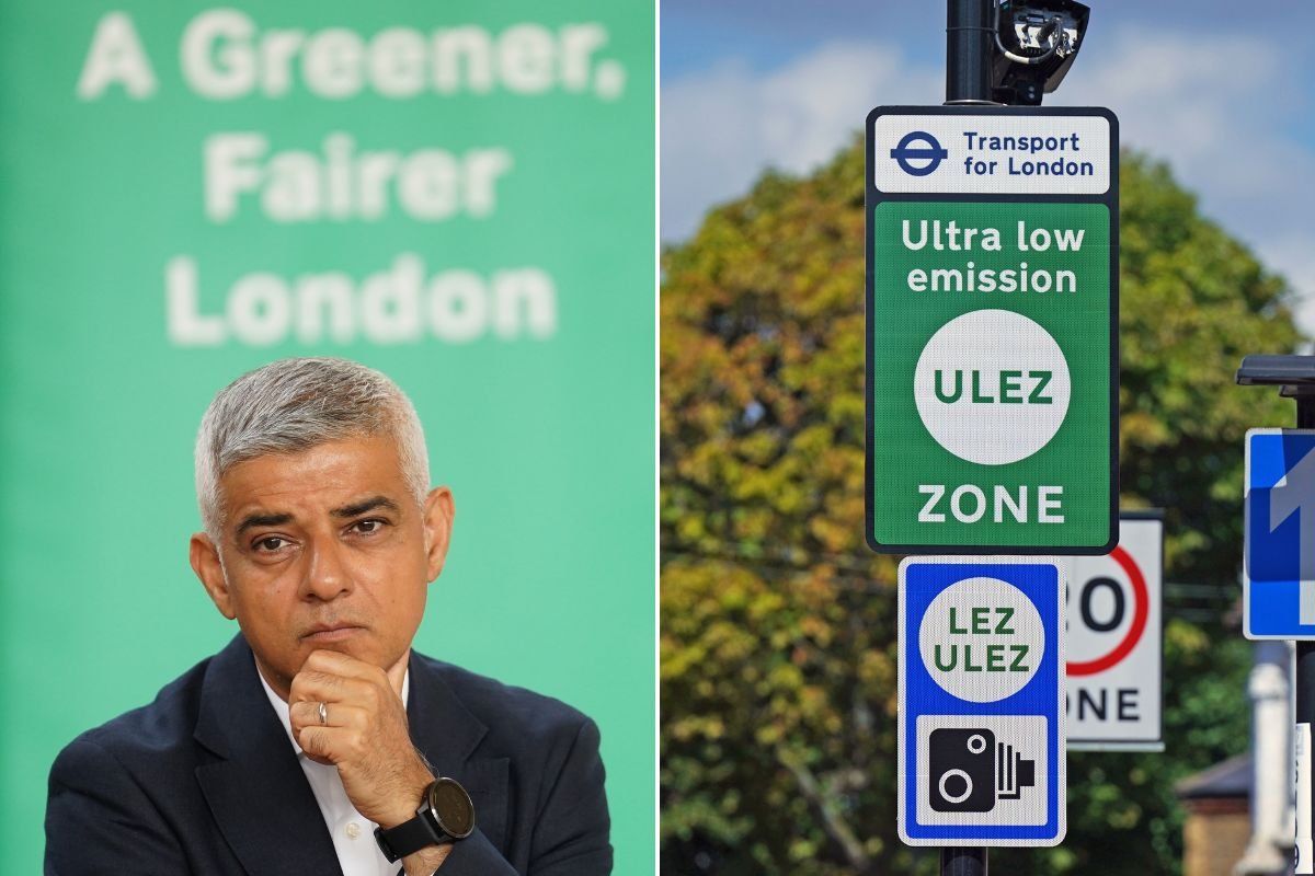 London Mayor Sadiq Khan and a Ulez sign